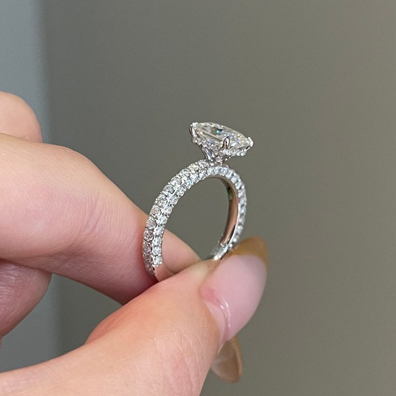 2 CT Radiant Pave Moissanite Engagement Ring