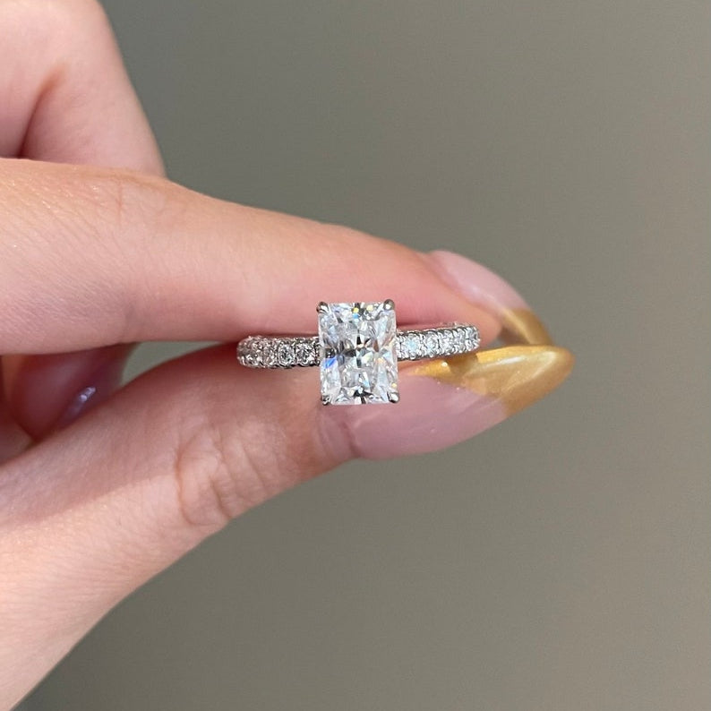 2 CT Radiant Pave Moissanite Engagement Ring