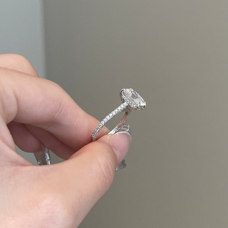 3 CT Radiant Pave Moissanite Engagement Ring