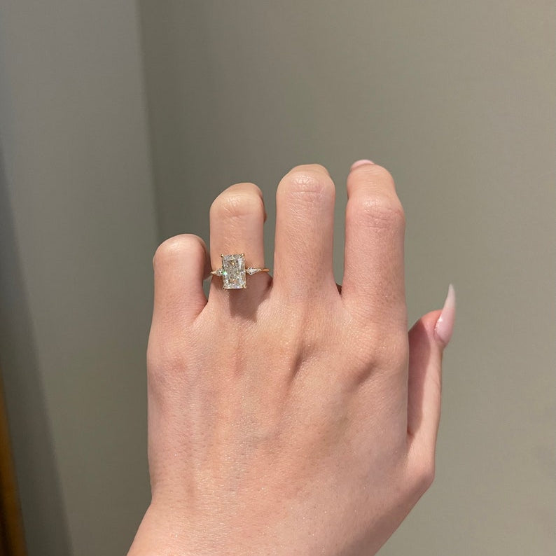 2.5 CT Radiant Three Stone Moissanite Engagement Ring