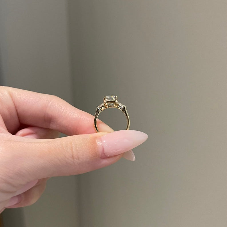 2.5 CT Radiant Three Stone Moissanite Engagement Ring