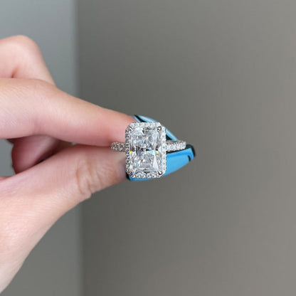 6 CT Radiant Halo & Pave Moissanite Engagement Ring