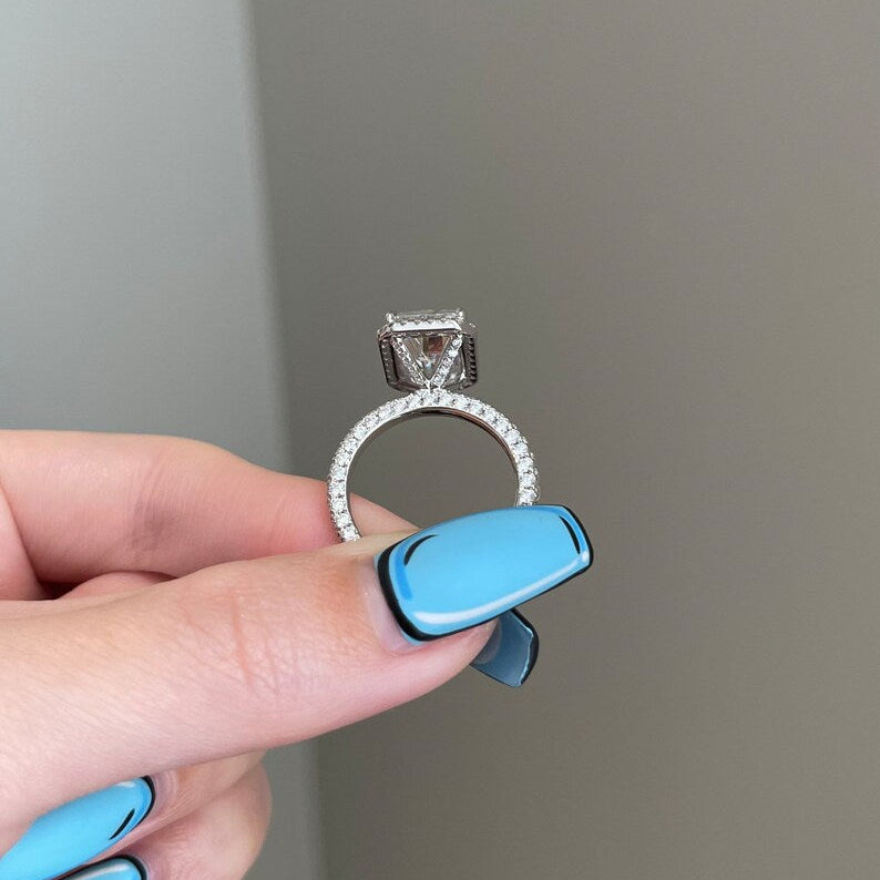 6 CT Radiant Halo & Pave Moissanite Engagement Ring