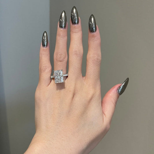 7 CT Radiant Pave Moissanite Engagement Ring