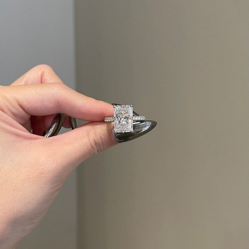 7 CT Radiant Pave Moissanite Engagement Ring