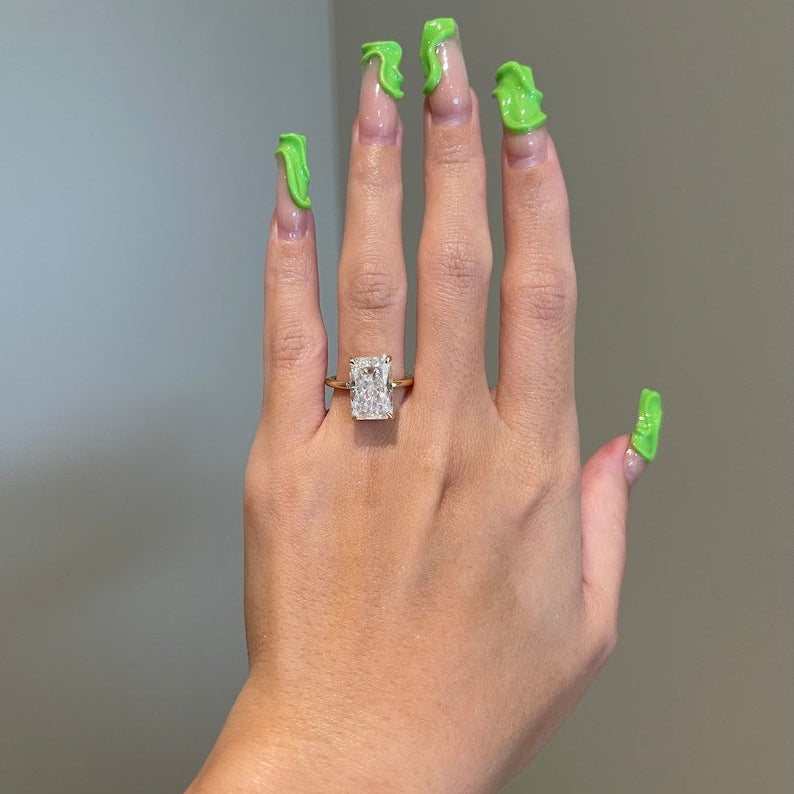 6 CT Radiant Hidden Halo Moissanite Engagement Ring