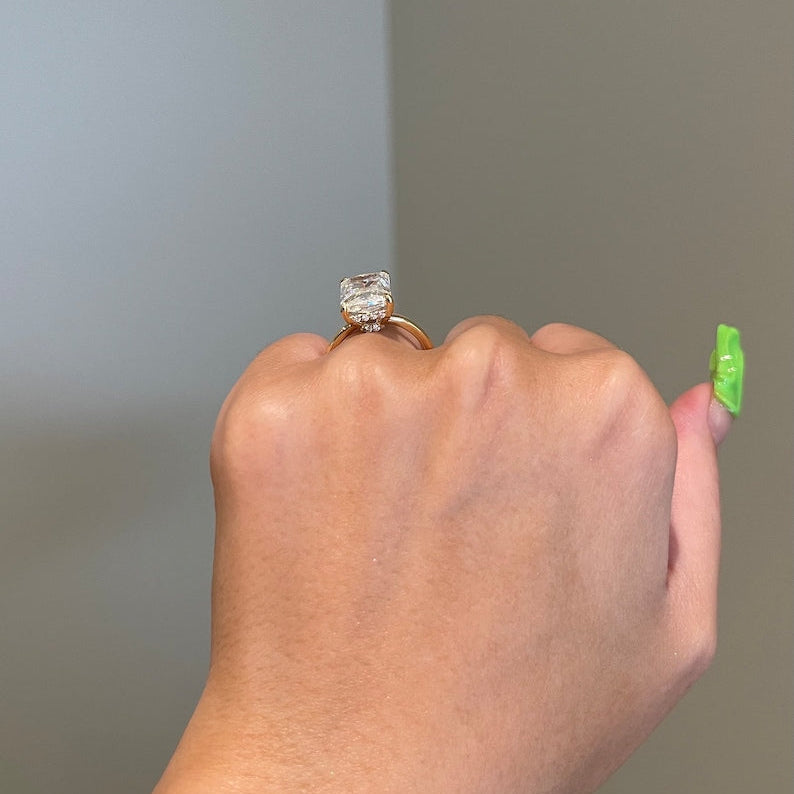 6 CT Radiant Hidden Halo Moissanite Engagement Ring