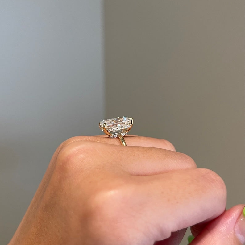 6 CT Radiant Hidden Halo Moissanite Engagement Ring
