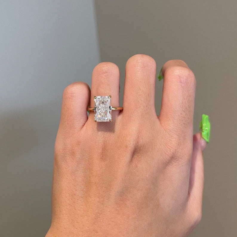 6 CT Radiant Hidden Halo Moissanite Engagement Ring
