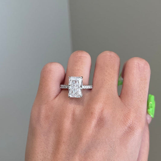 6 CT Radiant Pave Moissanite Engagement Ring