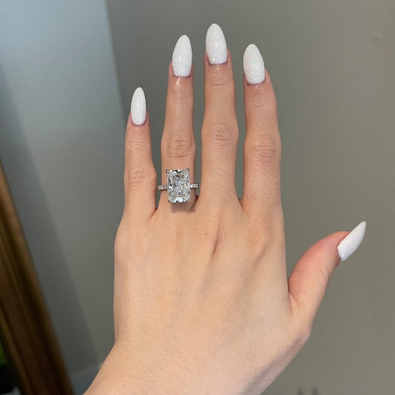 7 CT Radiant Pave Moissanite Engagement Ring