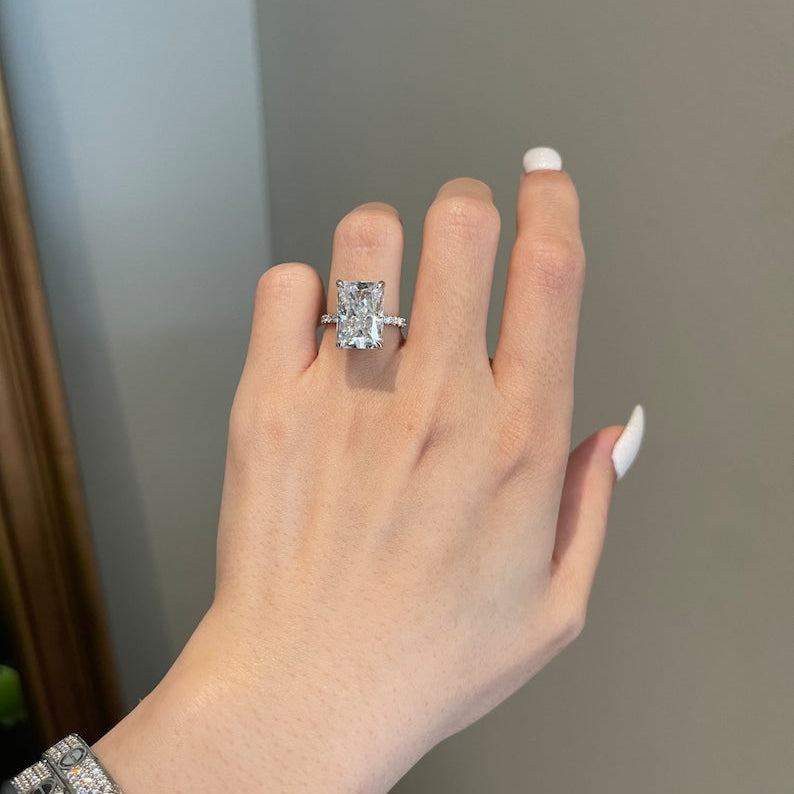 7 CT Radiant Pave Moissanite Engagement Ring