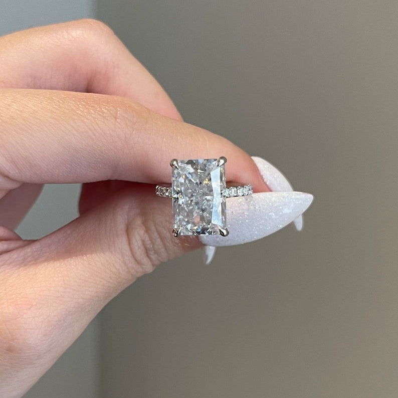 7 CT Radiant Pave Moissanite Engagement Ring