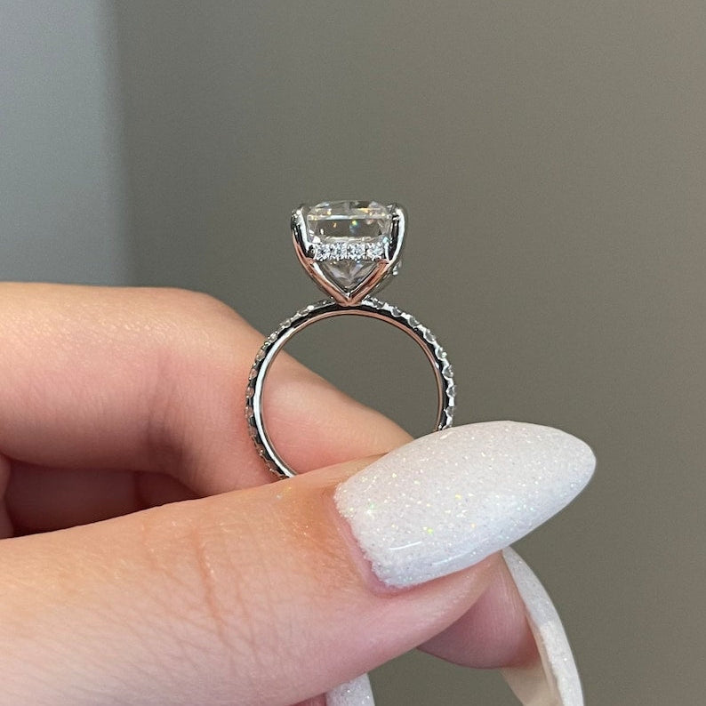 7 CT Radiant Pave Moissanite Engagement Ring