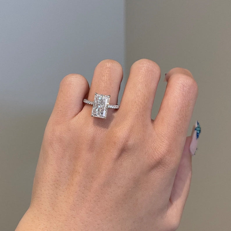 4.5 CT Radiant Pave Moissanite Engagement Ring