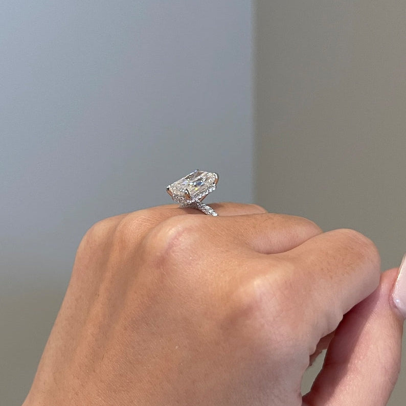 4.5 CT Radiant Pave Moissanite Engagement Ring