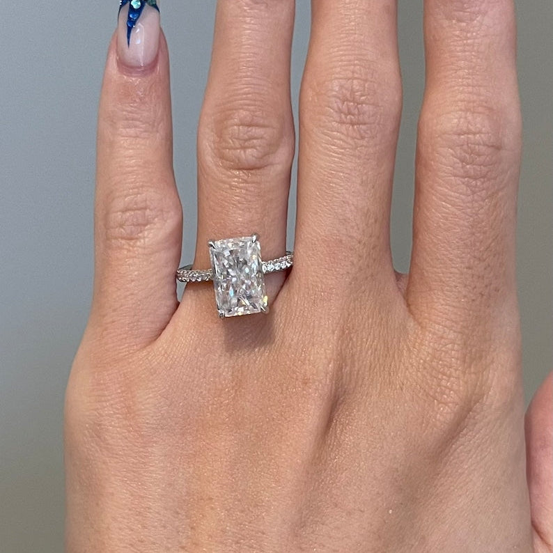 4.5 CT Radiant Pave Moissanite Engagement Ring