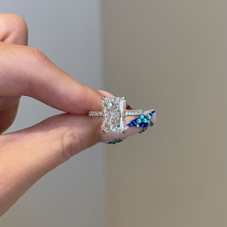 4.5 CT Radiant Pave Moissanite Engagement Ring