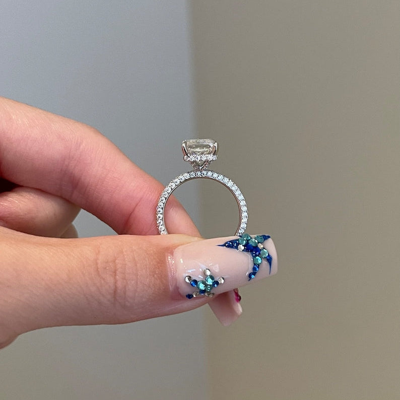 4.5 CT Radiant Pave Moissanite Engagement Ring