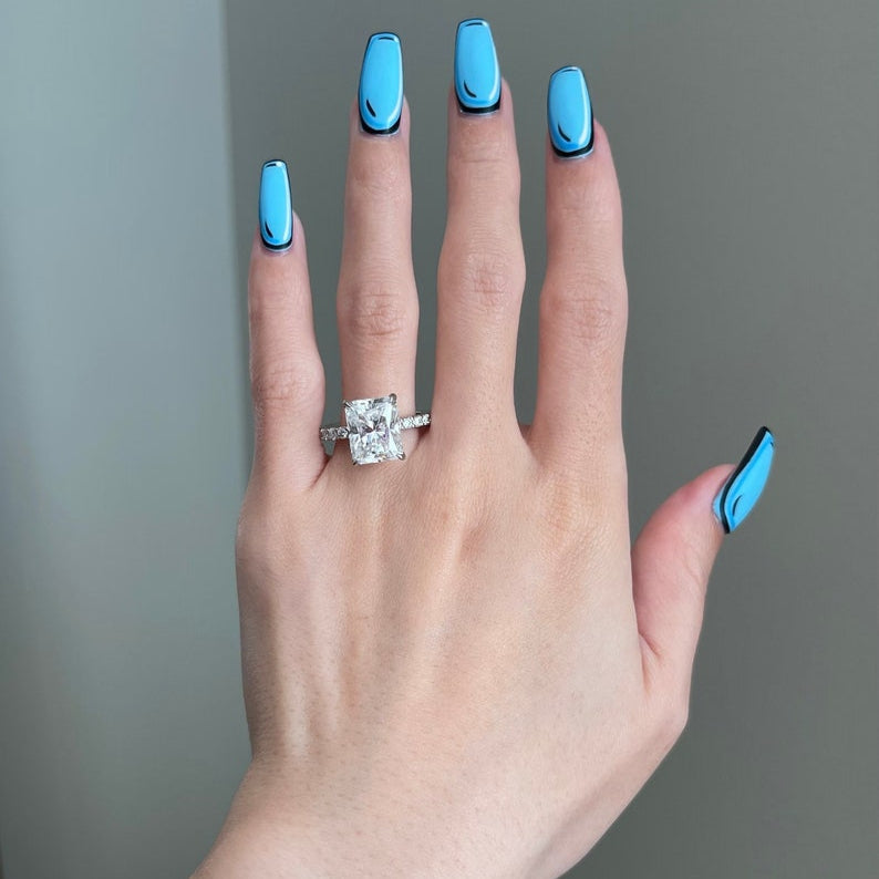5 CT Radiant Pave Moissanite Engagement Ring