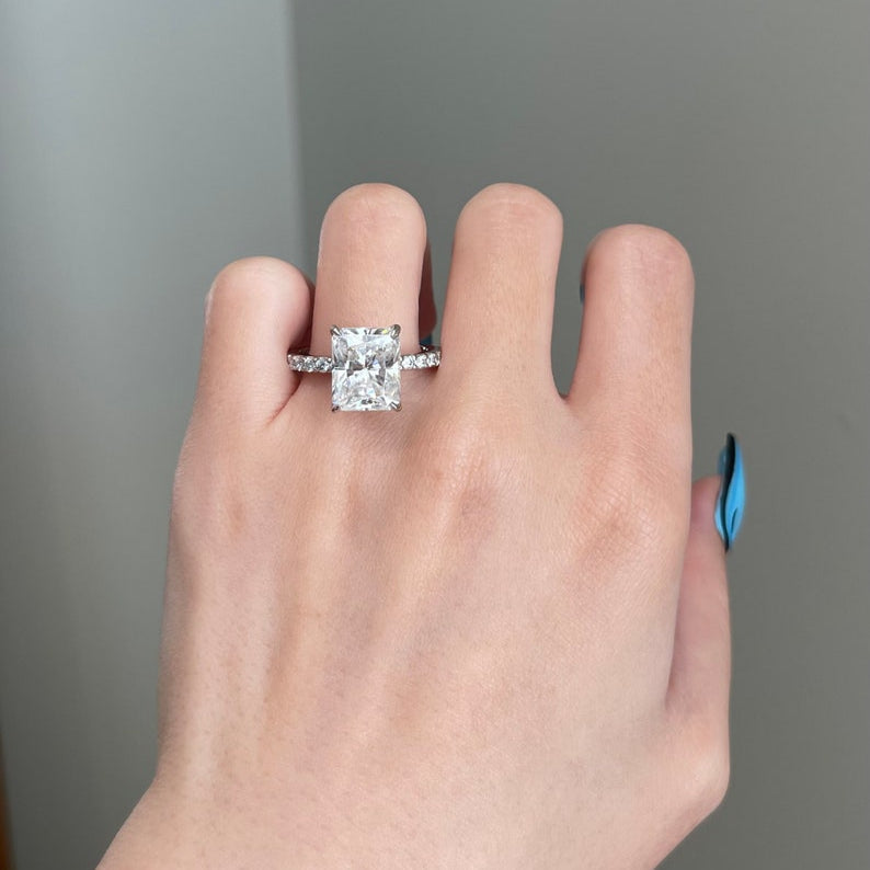 5 CT Radiant Pave Moissanite Engagement Ring