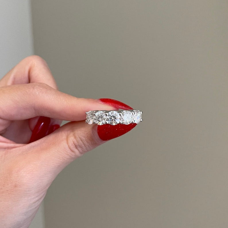 4 TCW Round Five Stone Moissanite Wedding Band
