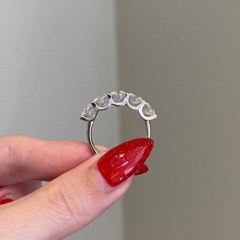 4 TCW Round Five Stone Moissanite Wedding Band