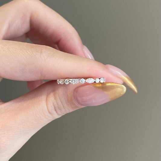 0.25 TCW Marquise & Round Half Eternity Moissanite Wedding Band