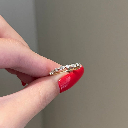 0.15 TCW Marquise & Round Half Eternity Moissanite Wedding Band