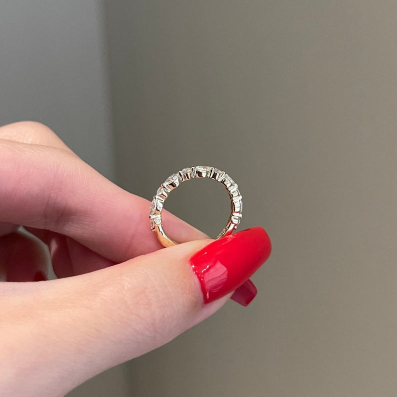 0.15 TCW Marquise & Round Half Eternity Moissanite Wedding Band