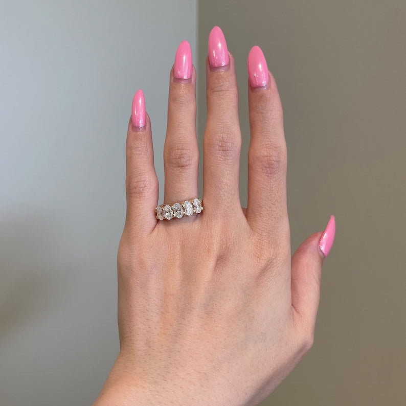 2.5 TCW Oval Five Stone Moissanite Wedding Band