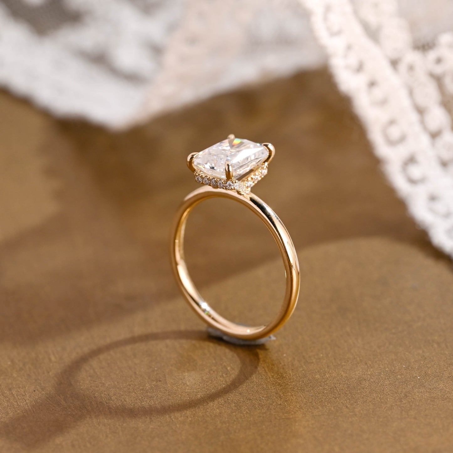 2 CT Emerald Pave Moissanite Engagement Ring