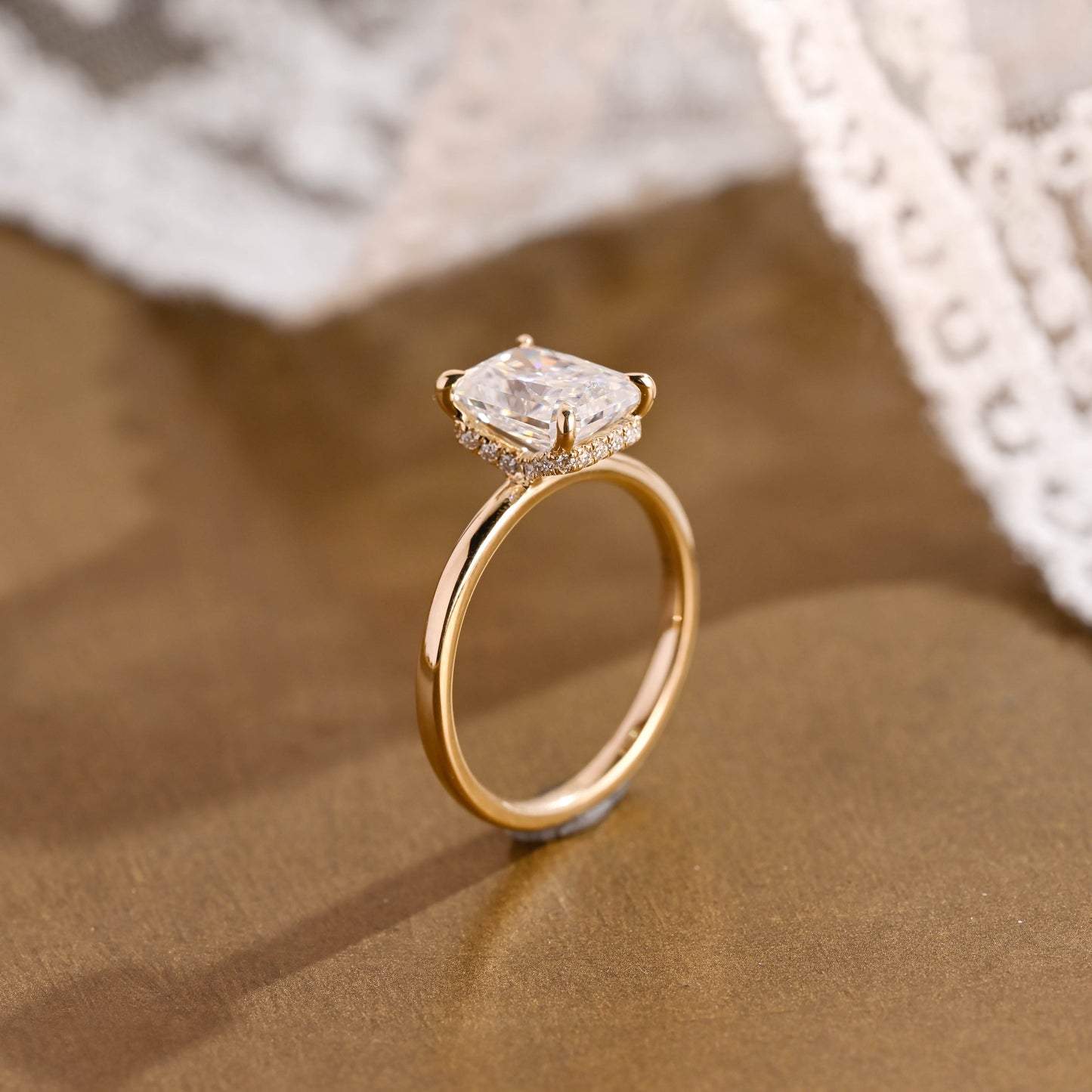 2 CT Emerald Pave Moissanite Engagement Ring