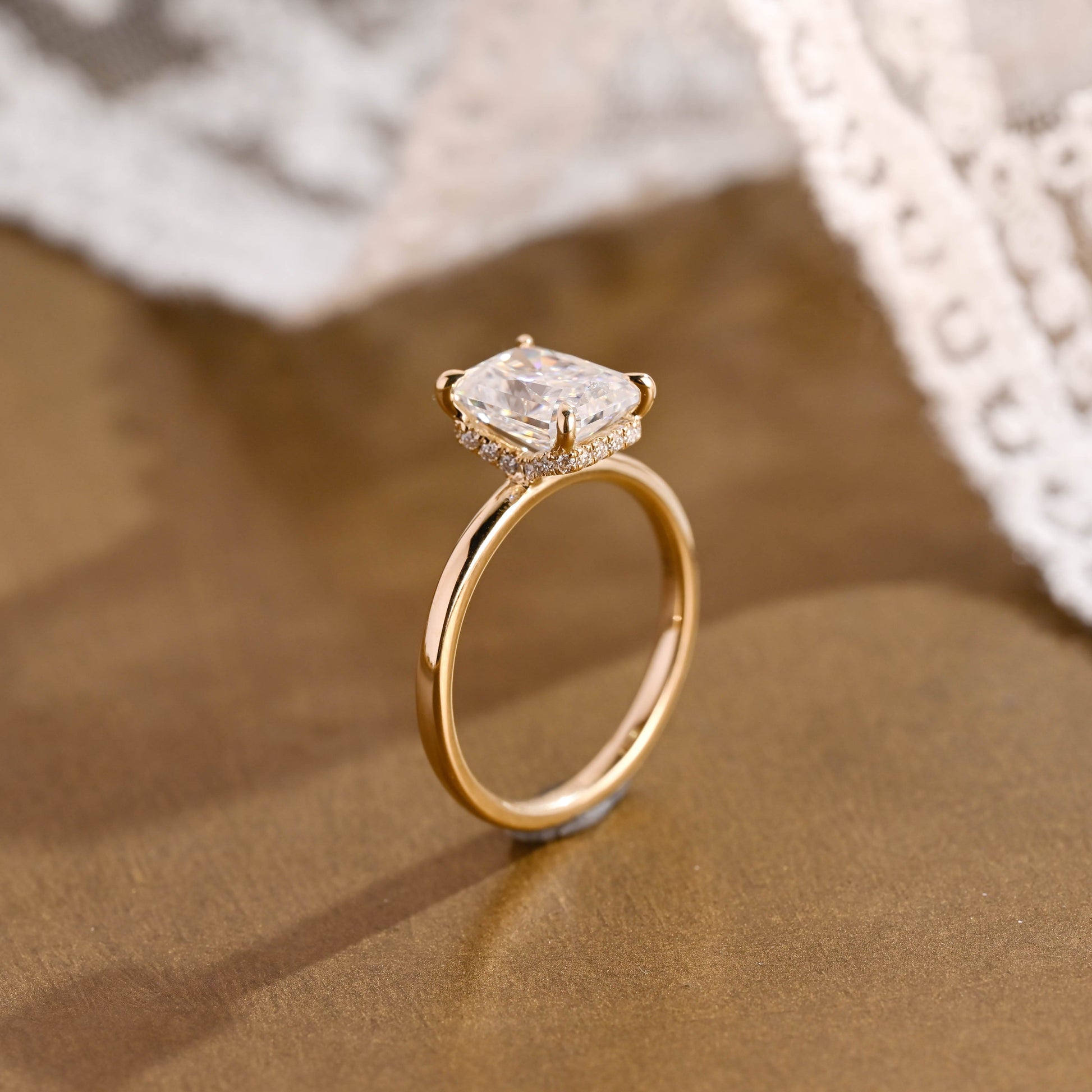 2 CT Emerald Pave Moissanite Engagement Ring