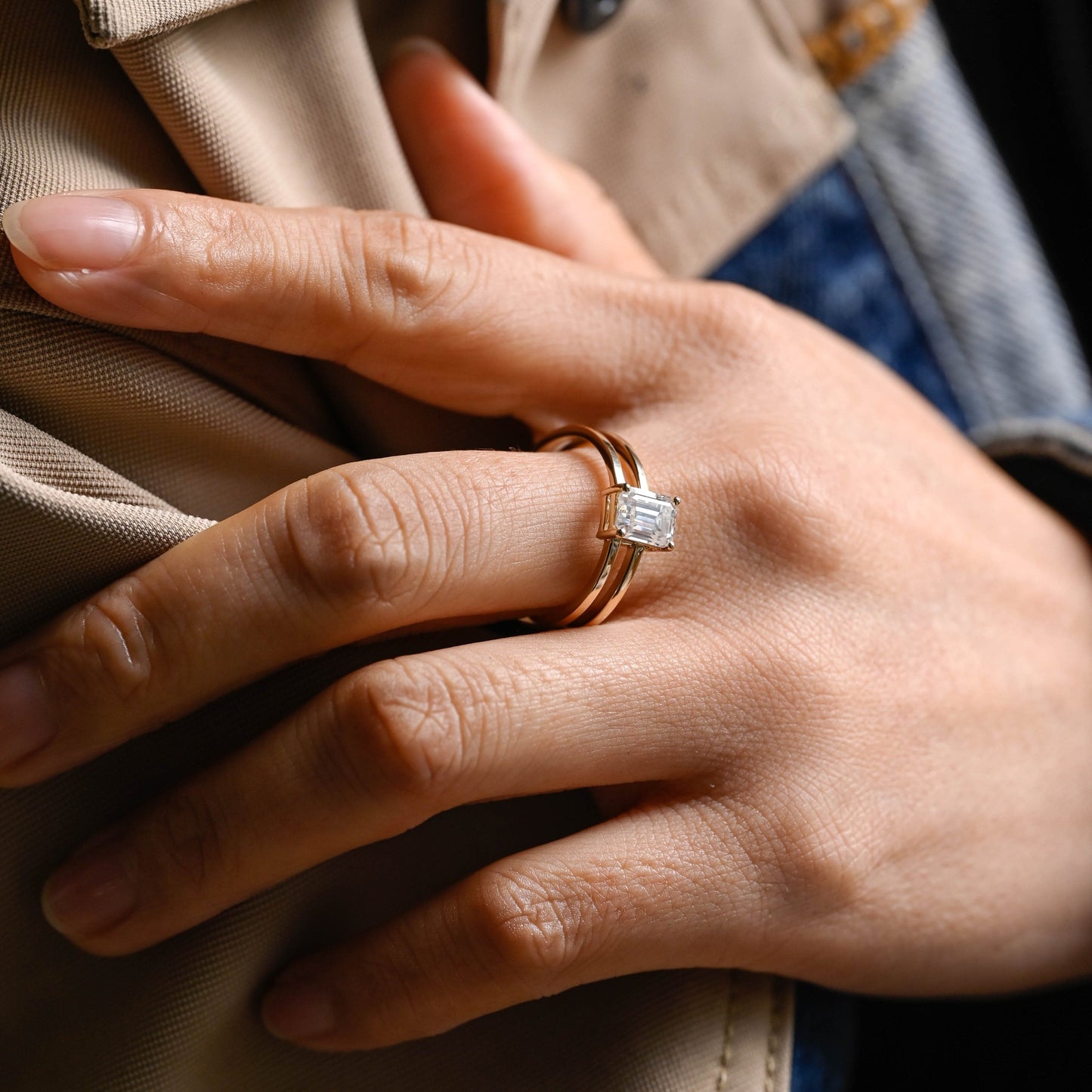 2 CT Emerald Pave Moissanite Engagement Ring