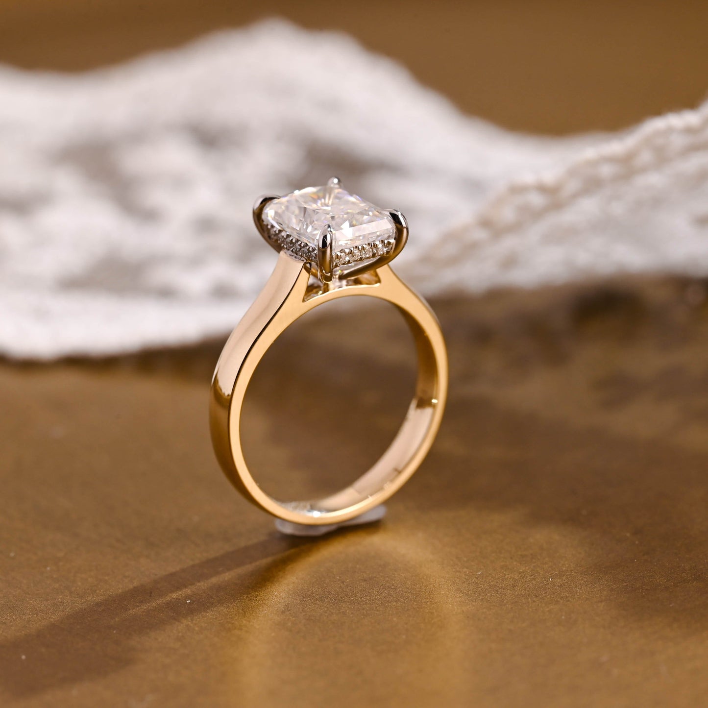 2 CT Emerald Pave Moissanite Engagement Ring