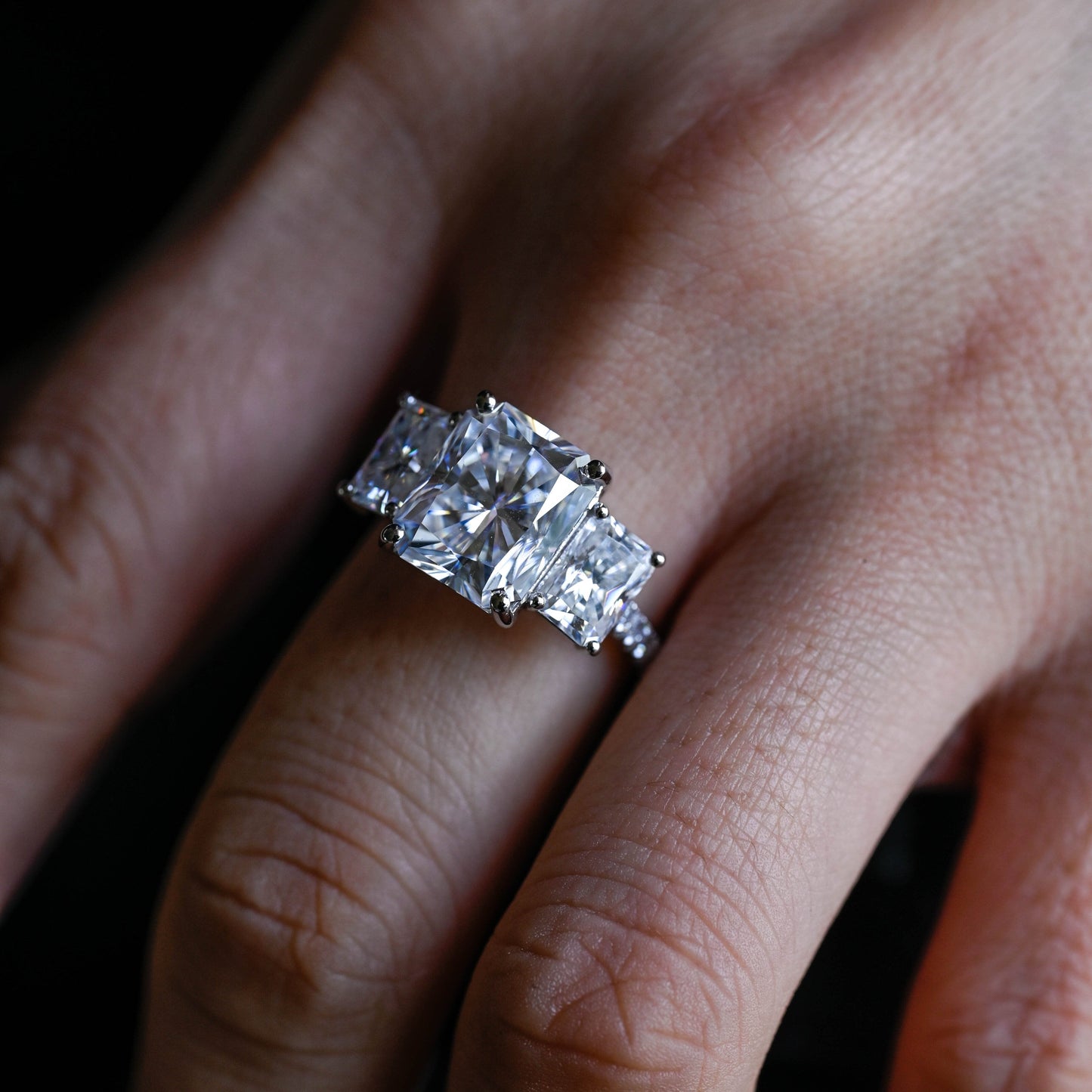 2 CT Emerald Pave Moissanite Engagement Ring