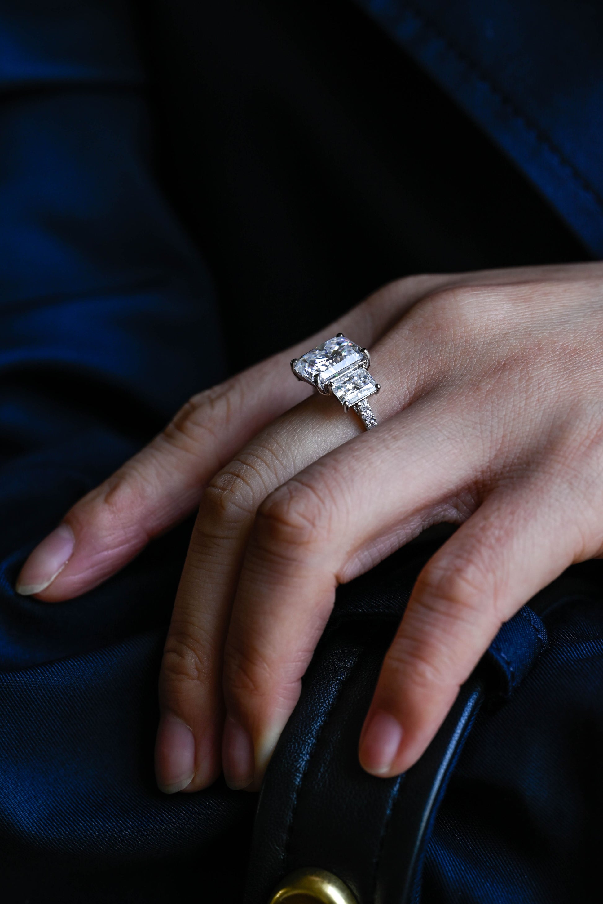 2 CT Emerald Pave Moissanite Engagement Ring