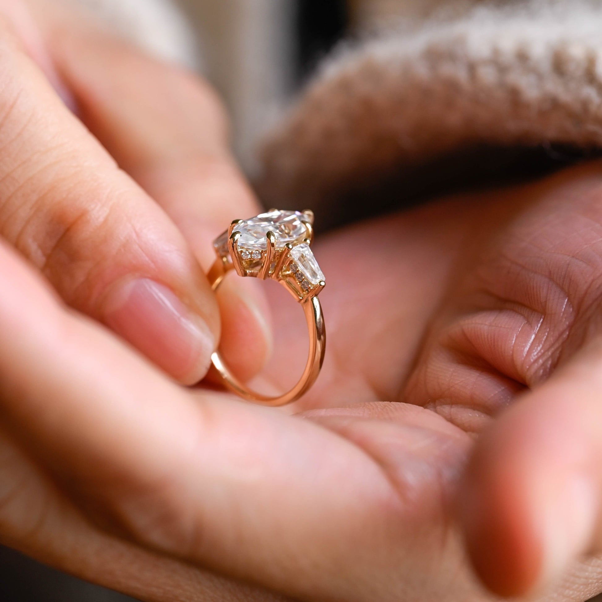 2 CT Emerald Pave Moissanite Engagement Ring