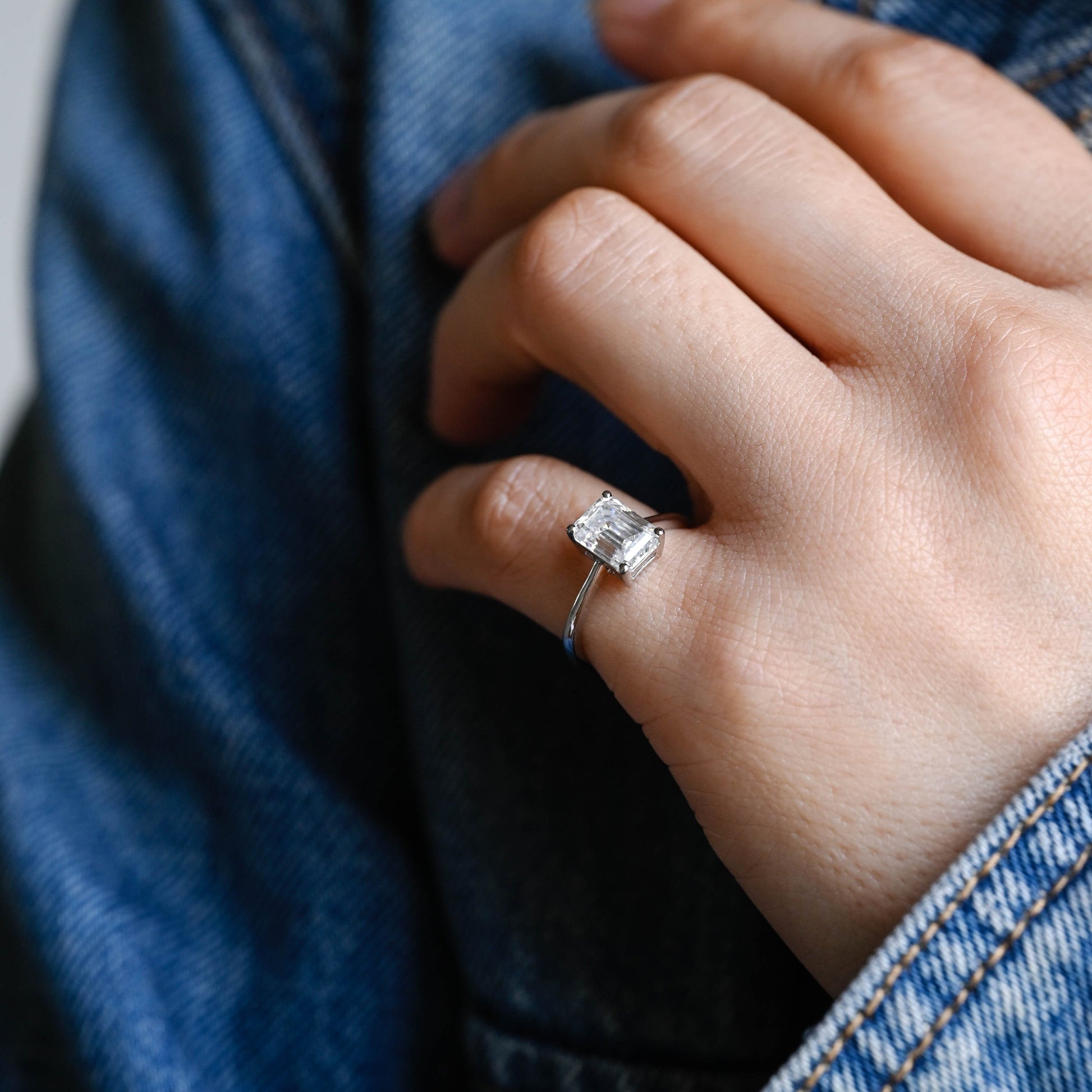 2 CT Emerald Pave Moissanite Engagement Ring