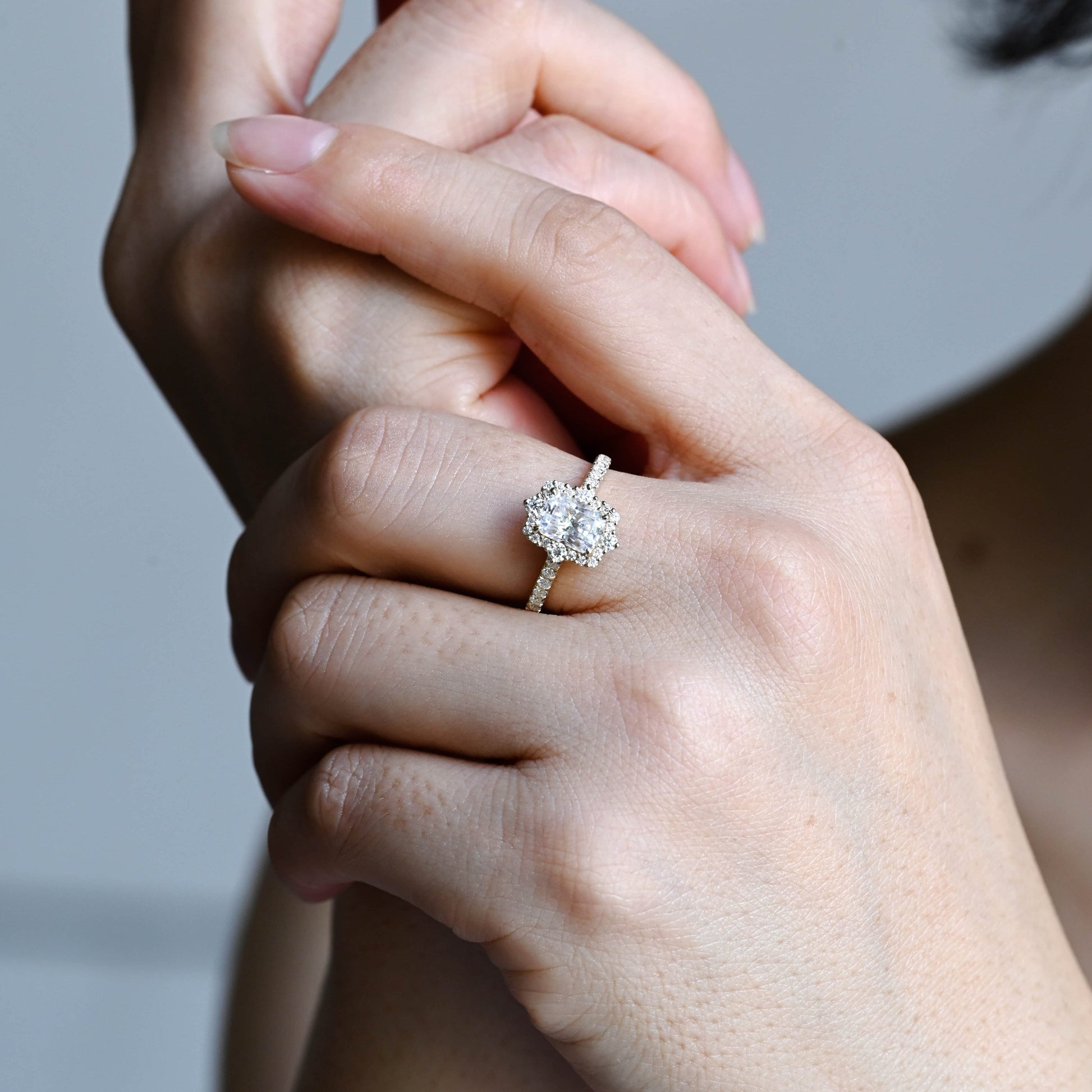 2 CT Emerald Pave Moissanite Engagement Ring