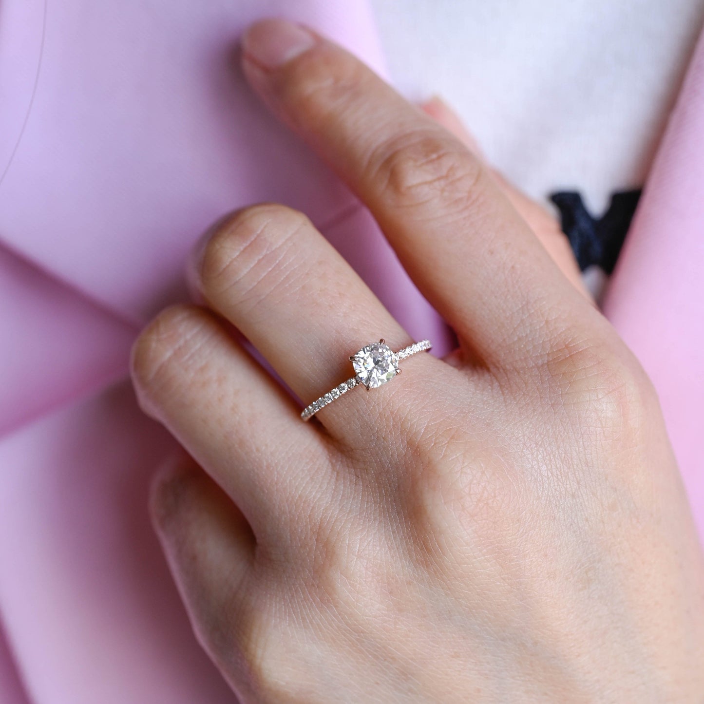 2 CT Emerald Pave Moissanite Engagement Ring