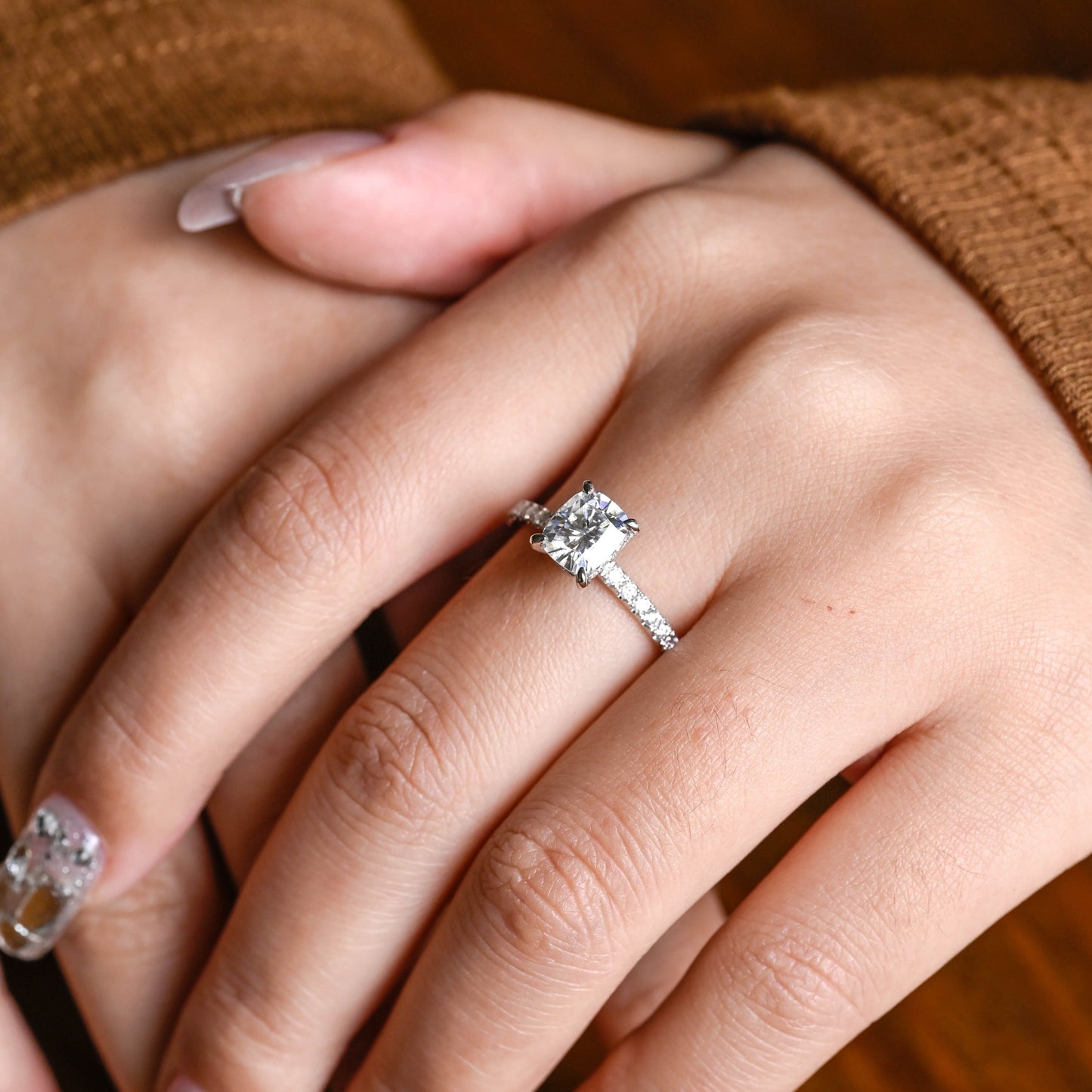 2 CT Emerald Pave Moissanite Engagement Ring