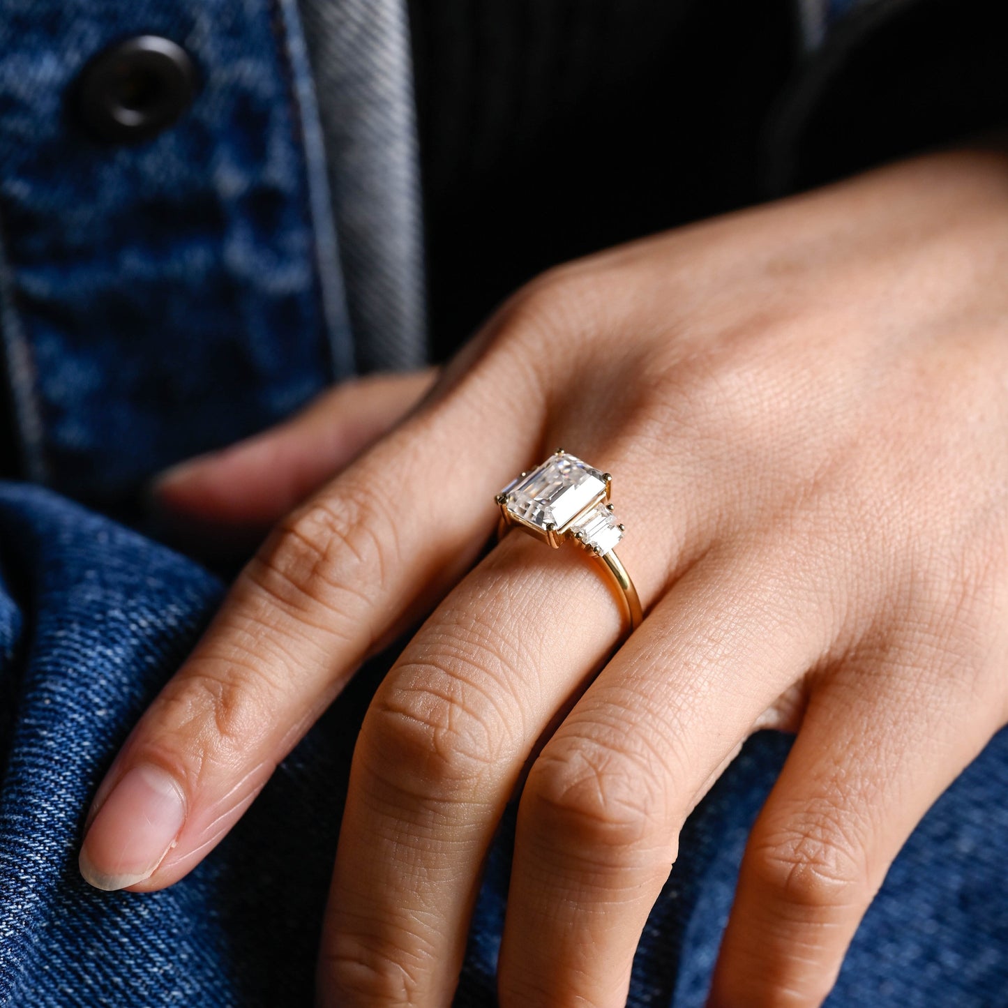 2 CT Emerald Pave Moissanite Engagement Ring