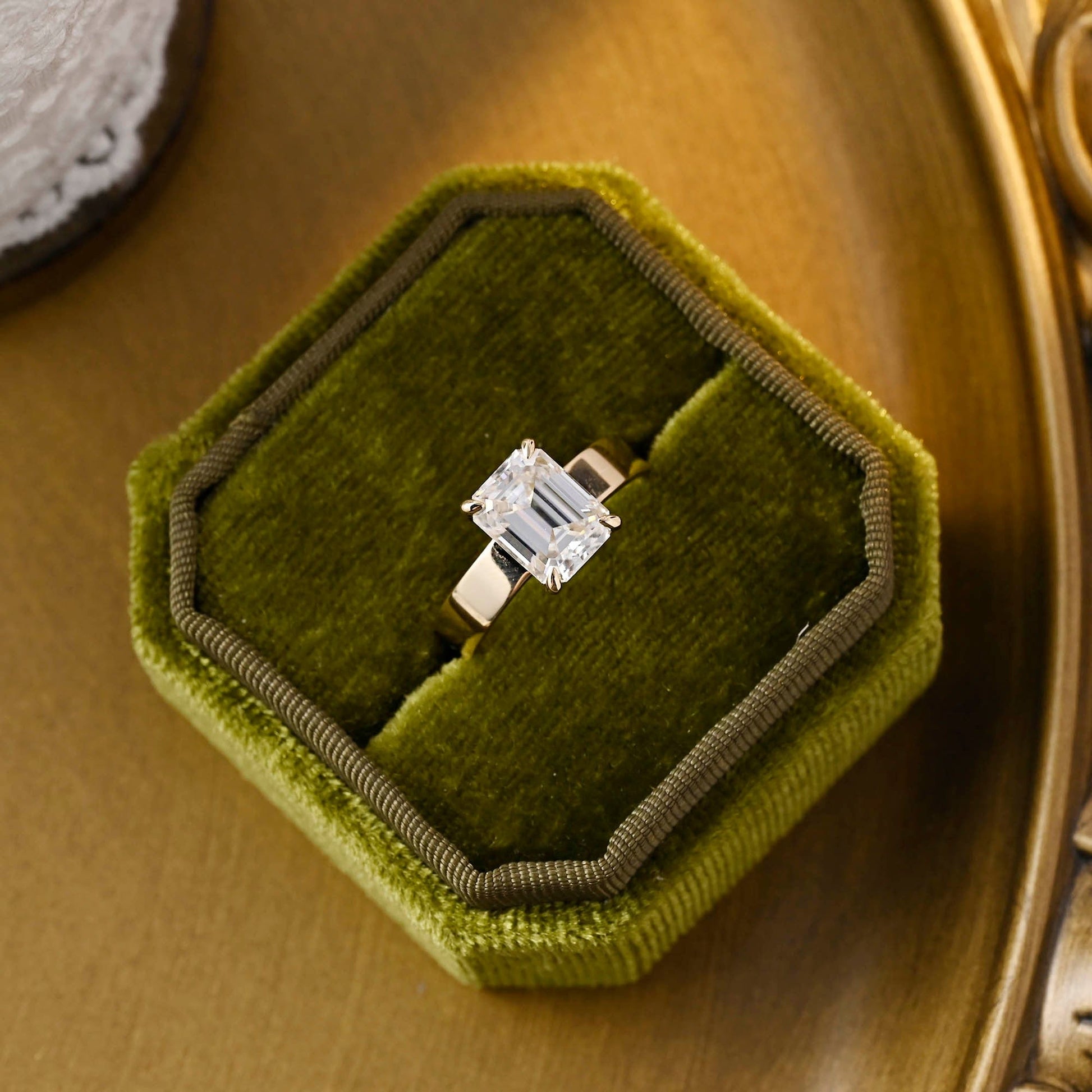 2 CT Emerald Pave Moissanite Engagement Ring