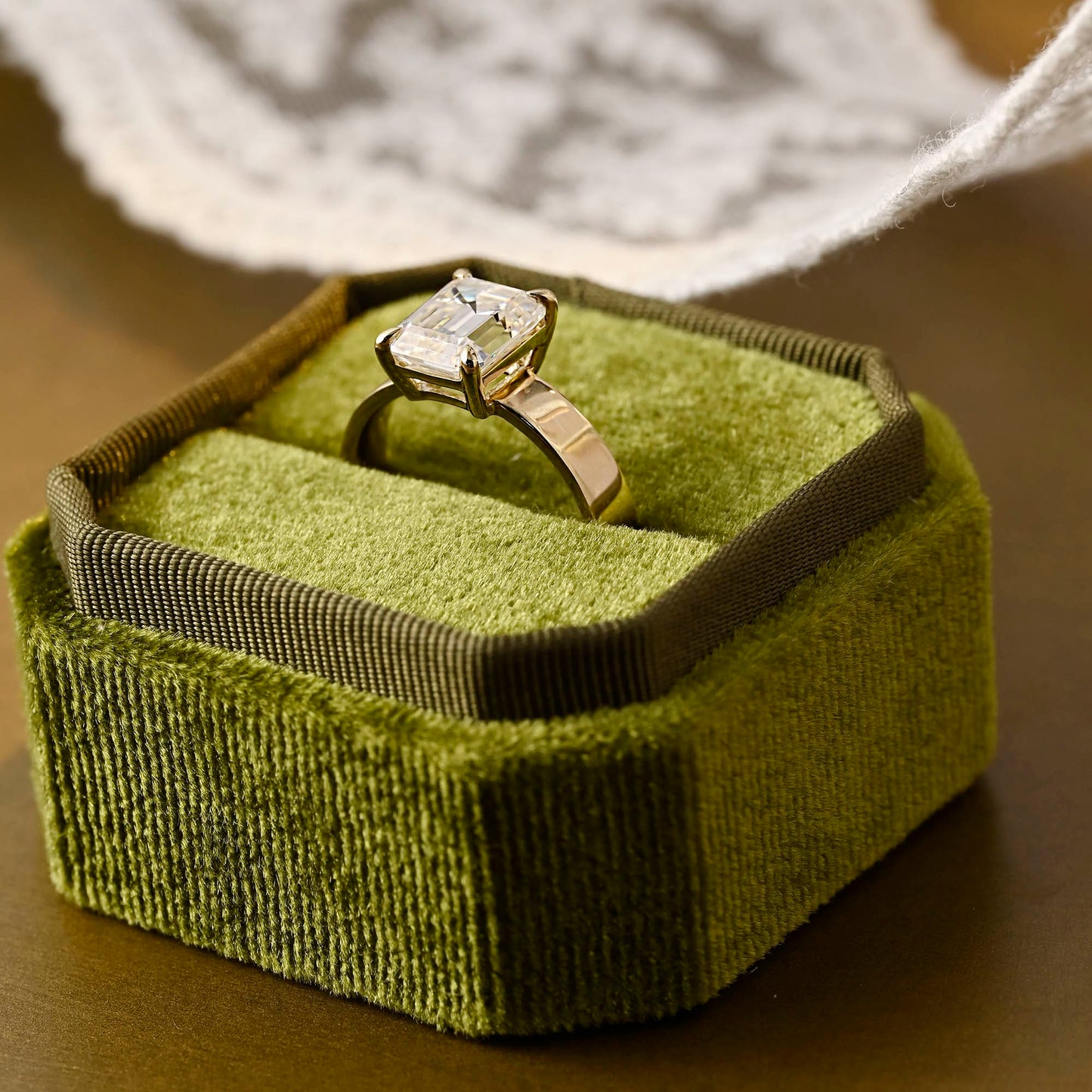 2 CT Emerald Pave Moissanite Engagement Ring