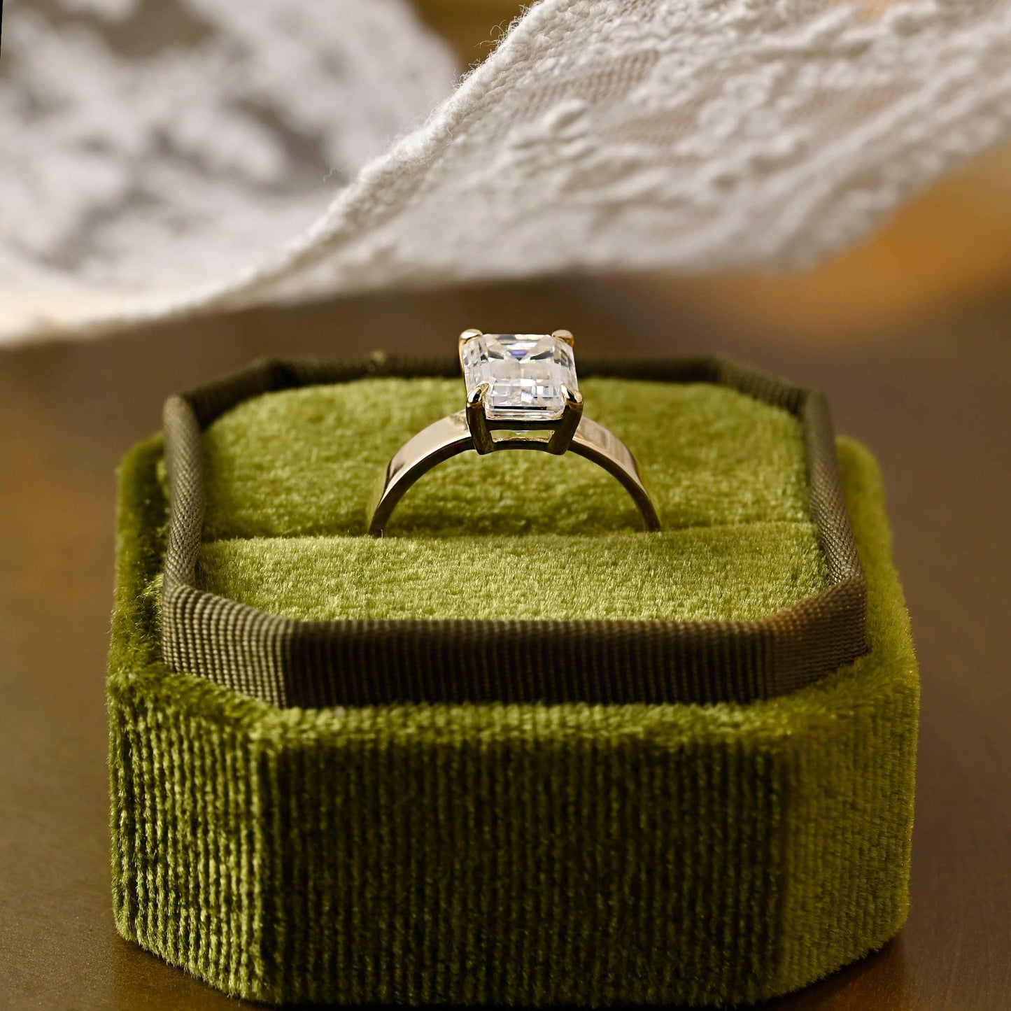 2 CT Emerald Pave Moissanite Engagement Ring