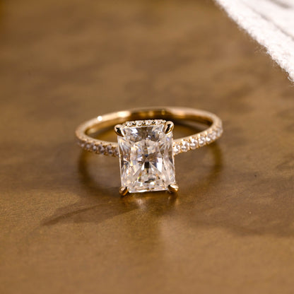 2 CT Emerald Pave Moissanite Engagement Ring
