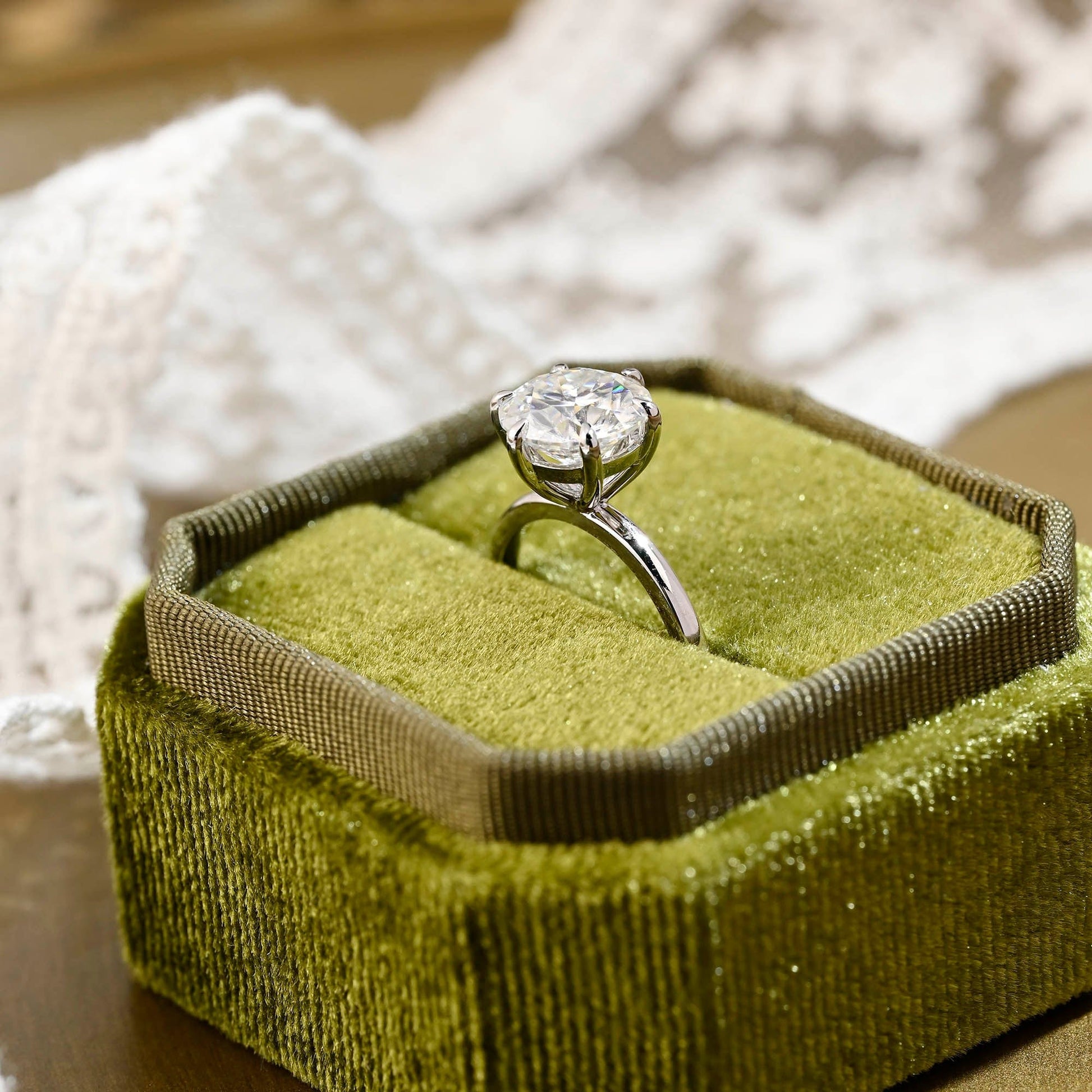 2 CT Emerald Pave Moissanite Engagement Ring