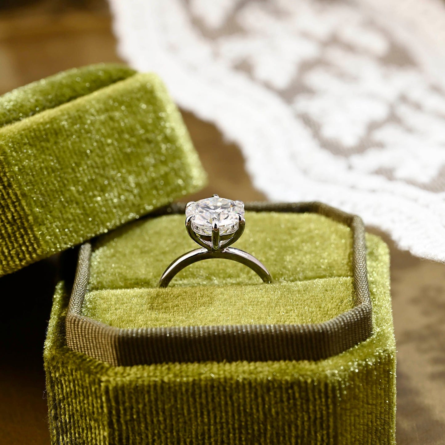 2 CT Emerald Pave Moissanite Engagement Ring